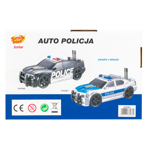 Auto policja srebrna światło i dźwięk Smily Play 2