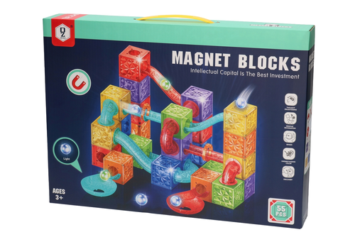 Akademia Małego Inżyniera klocki magnetyczne KULECZKOWY TOR świecące kulki 55el 8