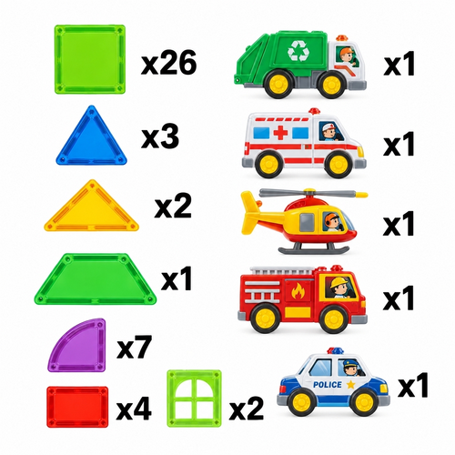 Klocki magnetyczne 5 pojazdów miejskich 50el 7