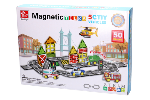 Klocki magnetyczne 5 pojazdów miejskich 50el 8