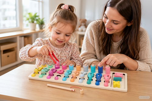 Układanka edukacyjna MONTESSORI 4w1 gra zręcznościowa drewniana 2