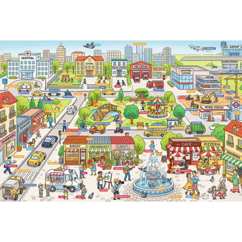Puzzle edukacyjne 104 Rodzina Treflików Poznajemy miasto 2