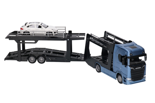 TIR laweta SCANIA 770S + Porsche Macan Burago model metalowy 1:43 2