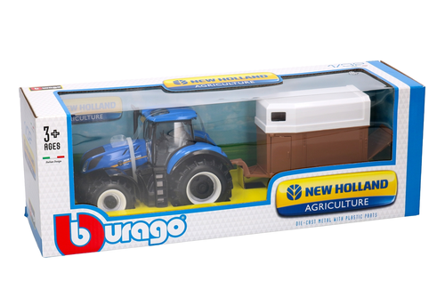 Traktor z przyczepą dla konia New Holland Burago model metalowy 1:32 6