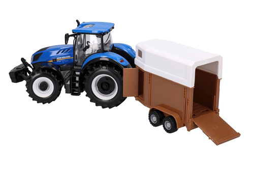 Traktor z przyczepą dla konia New Holland Burago model metalowy 1:32 3