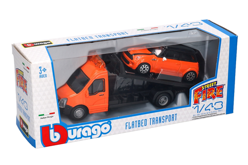 Auto laweta Burago + Mini Cooper POMOC DROGOWA model metalowy 1:43 5