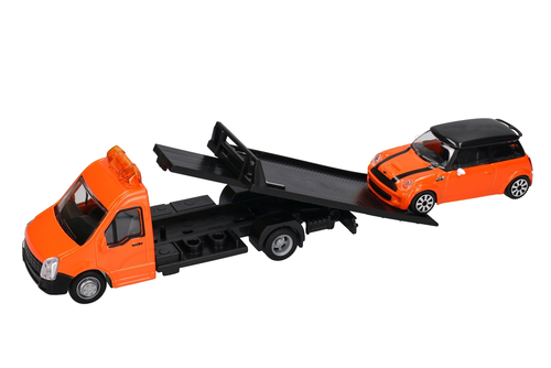 Auto laweta Burago + Mini Cooper POMOC DROGOWA model metalowy 1:43 3