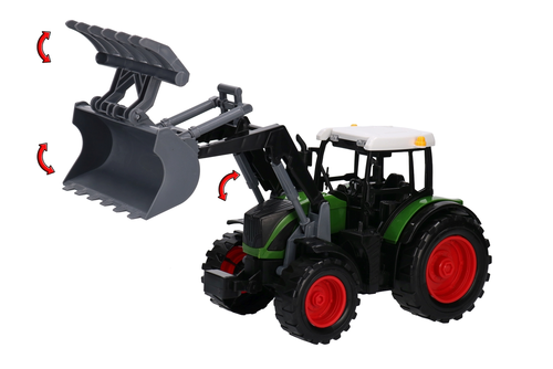 Duży traktor z ładowaczem czołowym TUR i przyczepą - opryskiwacz MAŁY FARMER 5