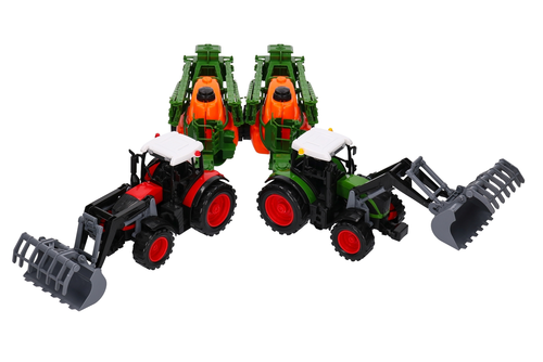 Duży traktor z ładowaczem czołowym TUR i przyczepą - opryskiwacz MAŁY FARMER 7