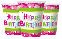 Kubeczki papierowe 6szt. Happy birthday różowe 3