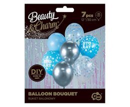 Balony bukiet srebrno-niebieski 7szt 2