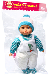 Lalka bobas z głosem 35cm biało-niebieskie ubranko  4