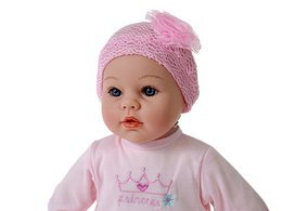 Lalka bobas 40cm mówi, śpiewa - rożowo-białe ubranko 9