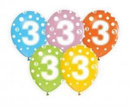Balony z cyframi 3 na urodziny 5szt 2