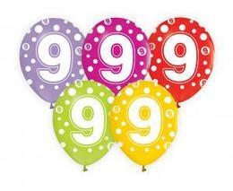 Balony z cyframi 9 na urodziny 5szt 2