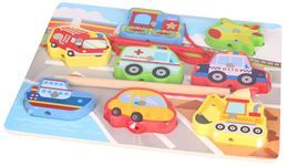 Układanka drewniana POJAZDY AUTA 3w1 przewlekanka, łowienie 4