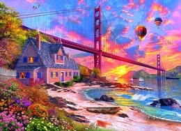 Puzzle 1000 drewniane Zachód słońca nad Golden Gate 2