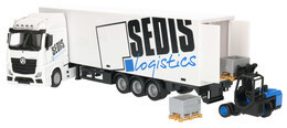 Auto TIR MERCEDES ACTROS Z NACZEPĄ + wózek widłowy Burago 4