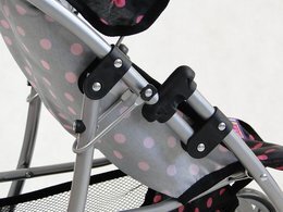 WÓZEK DLA LALEK SPACERÓWKA czarny w różowe kropki 6