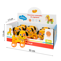 Drewniany piesek na smyczy do ciągniecia display Smily Play 5