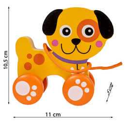 Drewniany piesek na smyczy do ciągniecia display Smily Play 2