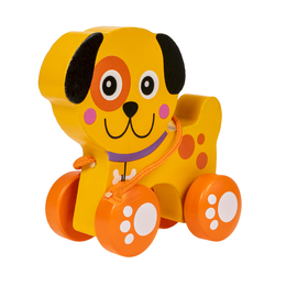 Drewniany piesek na smyczy do ciągniecia display Smily Play 3
