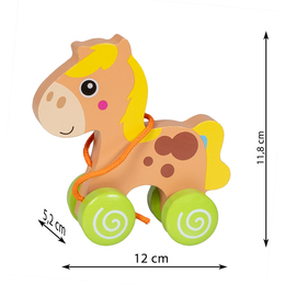Drewniany konik na smyczy do ciągniecia display Smily Play 2
