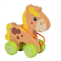 Drewniany konik na smyczy do ciągniecia display Smily Play 3