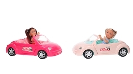 Lalka mini + auto różowe na wycieczki z pieskiem 11