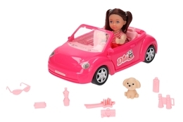 Lalka mini + auto różowe na wycieczki z pieskiem 2