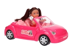 Lalka mini + auto różowe na wycieczki z pieskiem 3