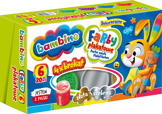 Farby plakatowe brokatowe BAMBINO 6 kolorów  1