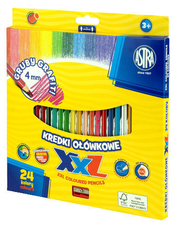 KREDKI OŁÓWKOWE XXL 24 KOLORY ASTRA HEXAGONALNE 1