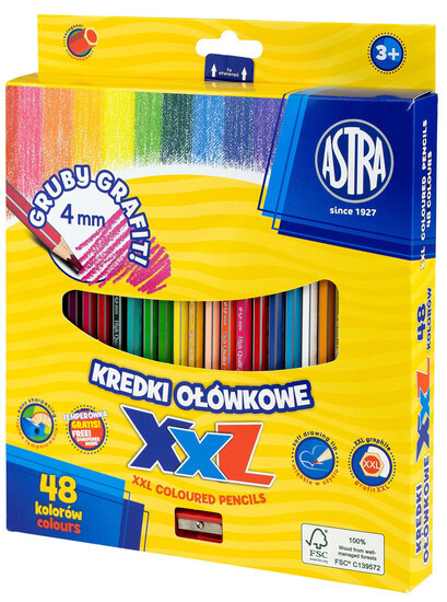 KREDKI OŁÓWKOWE 48 KOLORÓW ASTRA HEXAGONALNE 1
