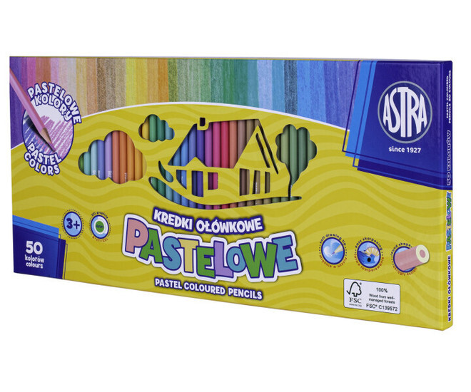 KREDKI OŁÓWKOWE PASTELOWE  50 kolorów ASTRA 1