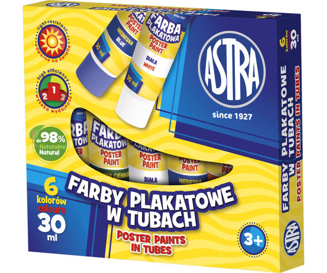 Farby plakatowe w tubach 6 kolorów ASTRA 1