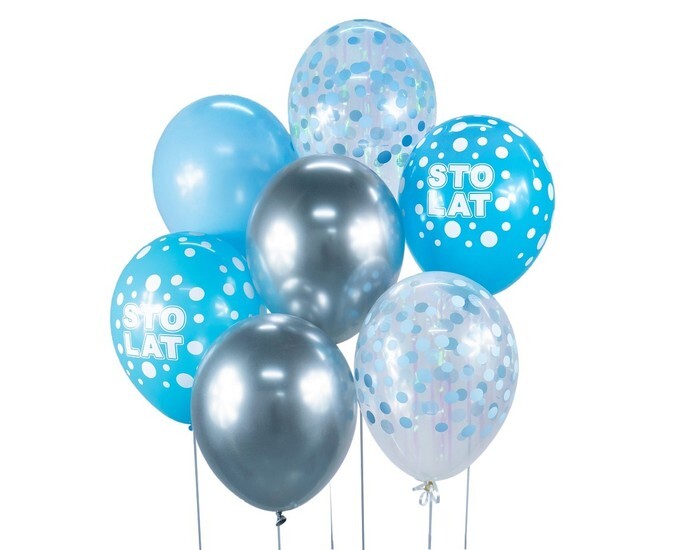 Balony bukiet srebrno-niebieski 7szt 1