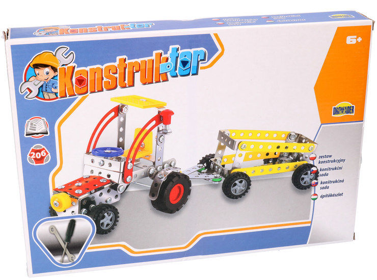 Mały konstruktor TRAKTOR Z PRZYCZEPĄ do skręcania 206el  1