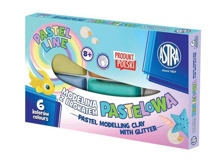 Modelina Astra pastelowa z brokatem 6 kolorów  1