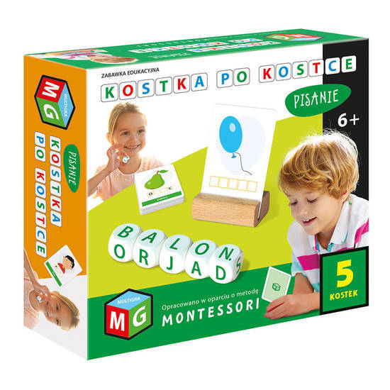 MONTESSORI zabawka edukacyjna KOSTKA PO KOSTCE - PISANIE 5 KOSTKI 1