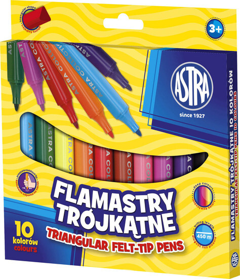 FLAMASTRY TRÓJKĄTNE 10 kolorów ASTRA 1