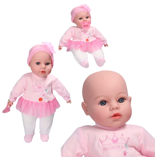 Lalka bobas 40cm mówi, śpiewa - rożowo-białe ubranko 1