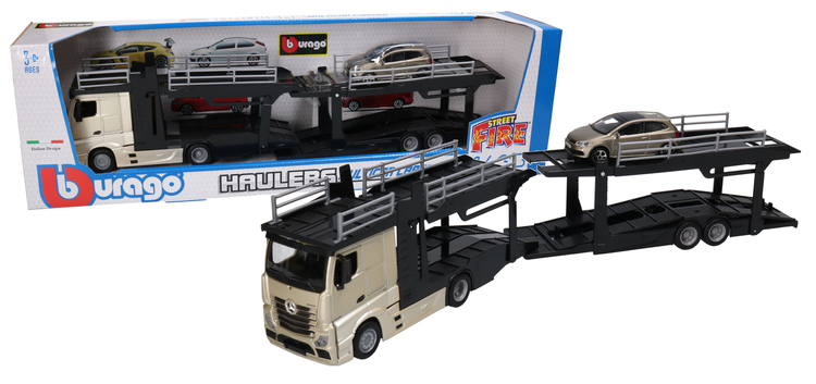 Laweta Mercedes-Benz Actros TIR Burago model metalowy + VW Polo Gti 1