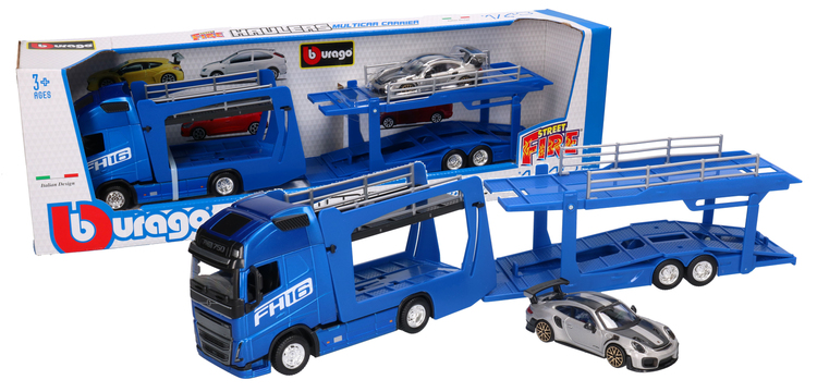 Laweta Volvo FH16 TIR Burago model metalowy + Porsche 911 GT2 RS 1