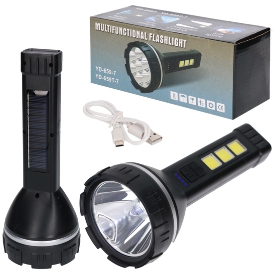 Latarka LED z ładowarką USB + panel solarny 1