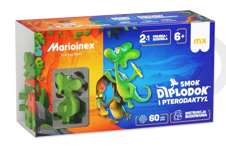 Klocki konstrukcyjne WAFLE MINI Smok Diplodok i pterodaktyl 1