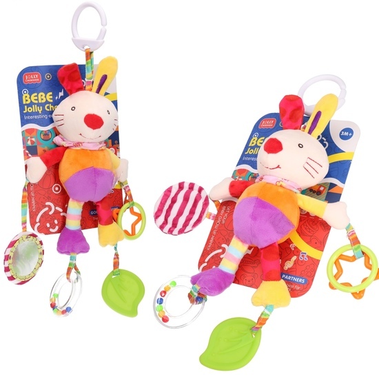 Maskotka KRÓLIK - sensoryczna zawieszka do wózka, grzechotka 1