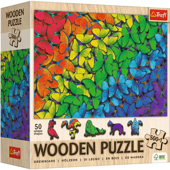 Puzzle 500 Drewniane Tęczowe Motyle 1