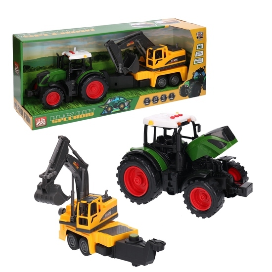 Traktor Ciągnik Z Przyczepą Koparką Światlo Dźwięk 1