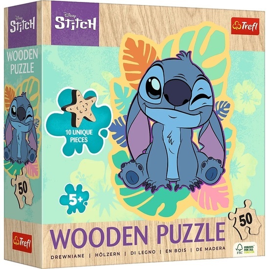 Puzzle 50 drewniane Wesoły Stitch 1